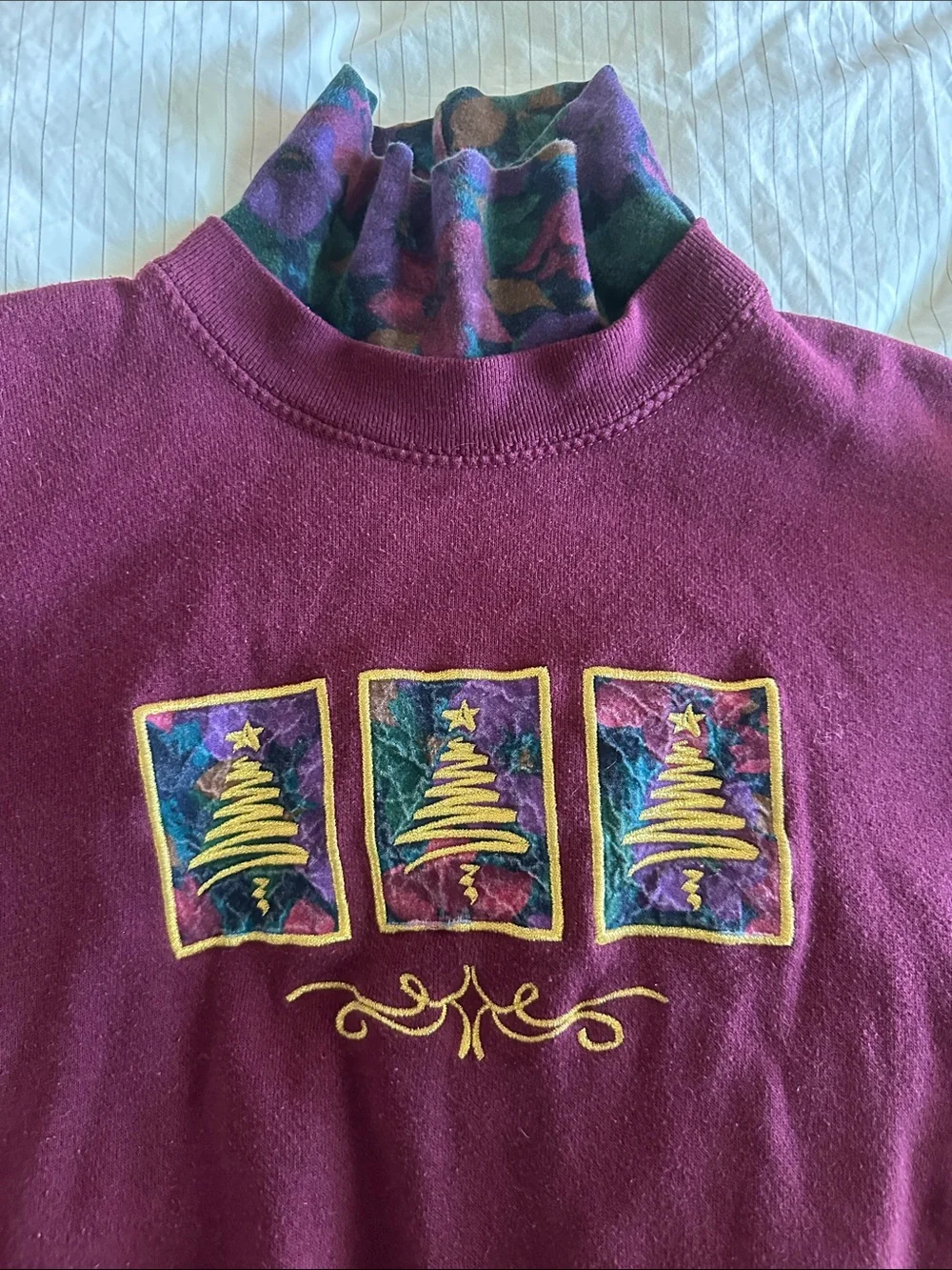 Vintage 90s Brindar Design - Burgundy Mock-Neck Christmas Sweatshirt
